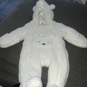 White, fluffy bear onesie 3 to 6 months